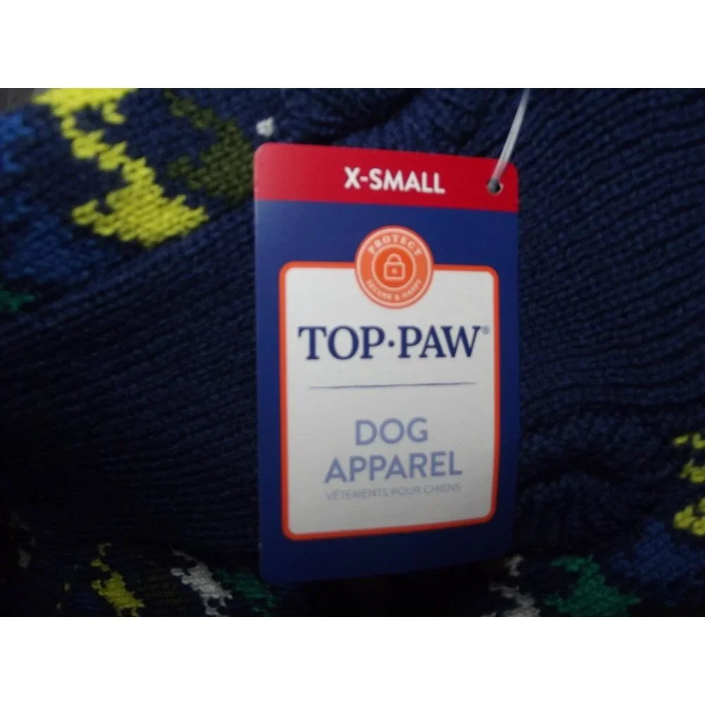 Top Paw Dog Sweater Size XS navy blue houndstooth print green yellow gray preppy